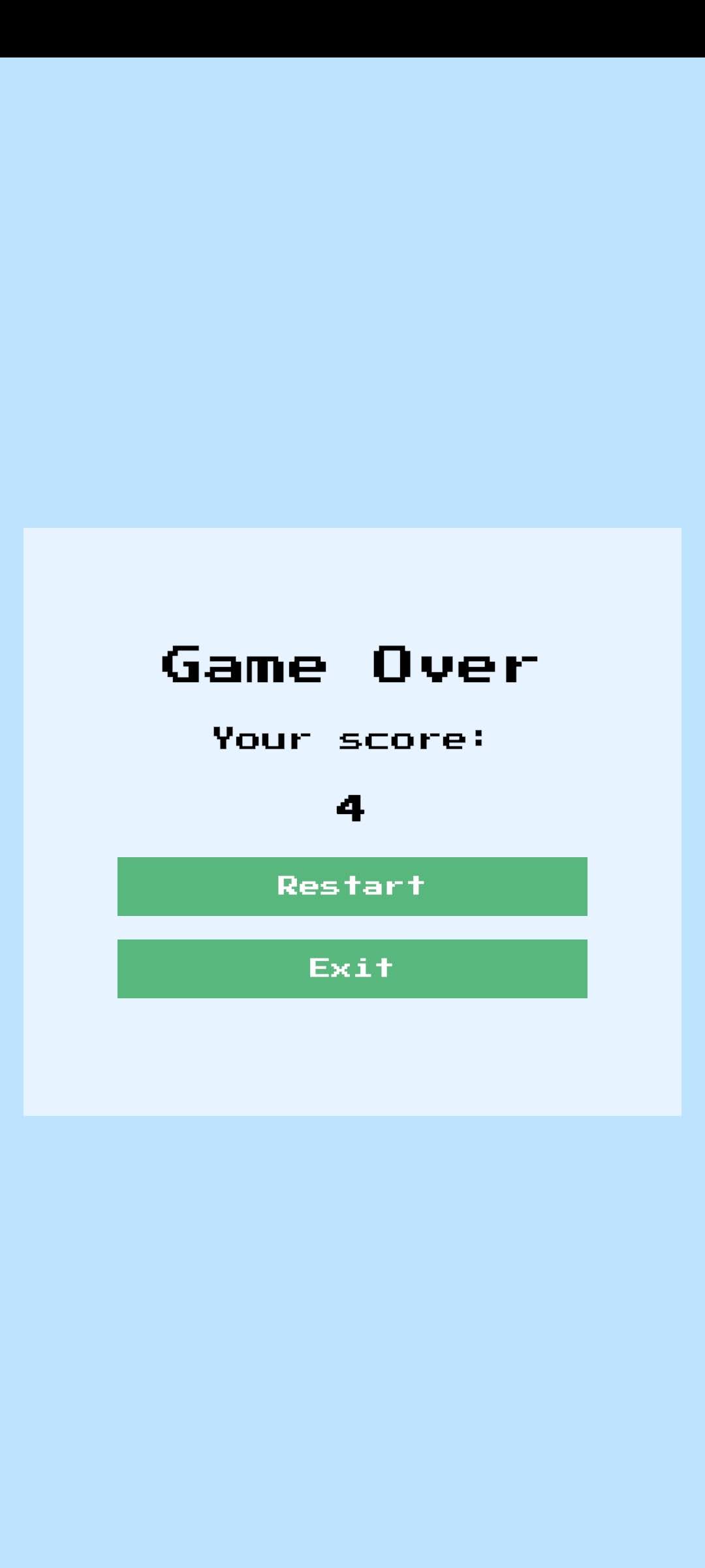 FastCube Game over screen